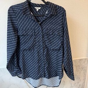 Koton Navy Blue Printed Button-Up Blouse